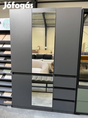 Új, tükrös, akasztós, fiókos 135x207x50cm antracit szürke gardrób szek