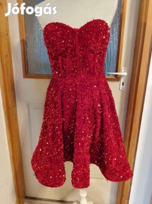 Új, tűzpiros menyecske ruha, 38-as méret, csillogós!