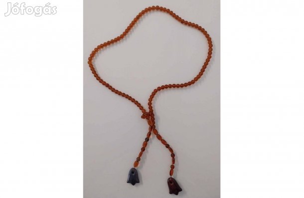 Új, világosbarna gyöngyös női hosszú nyaklánc
