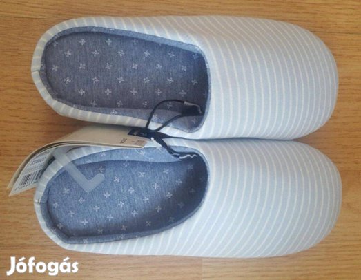 Új, világoskék csíkos biopamut papucs 37/38 Szuper Akció