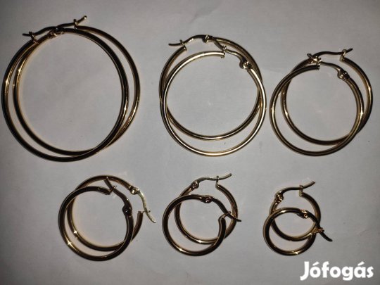 Új acél karika fülbevaló csomag - 6 pár (különböző méret) arany Ajándé