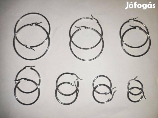 Új acél karika fülbevaló csomag - 7 pár (különböző méret) ezüst