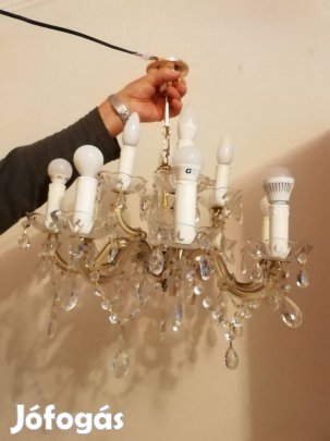 Új állapotú gyönyörű cseh, retró kristály csillár 2 emeletes, 12 karos