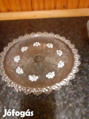 Új állapotú régi lapos üveg süteményes tál átm 28cm