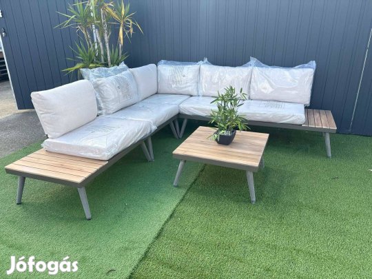 Új aluvázas kerti garnitúra kertibútor akác sarokgarnitúra