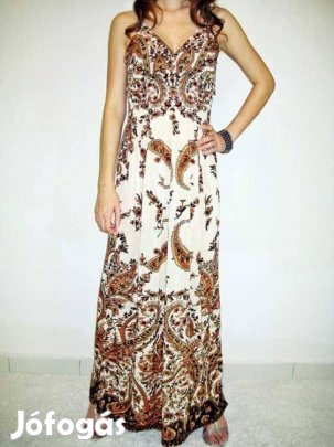 Új barna mintás hosszú ruha maxiruha
