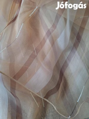 Új bézs-barna csíkos organza függöny (9,5m 290 cm)
