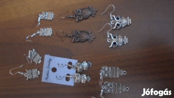 Új bizsu bagoly baglyos ezüst vagy bronz színű fülbevaló - többféle