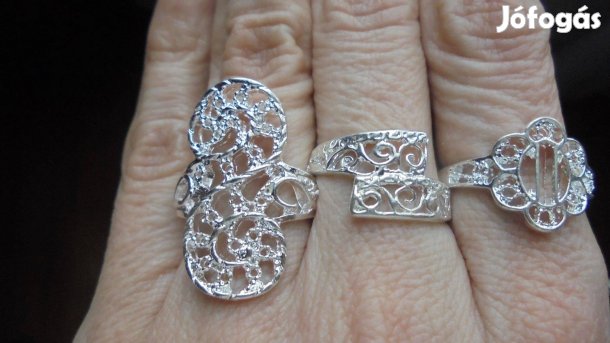 Új bizsu ezüst színű női áttört mintás gyűrű - 3 féle