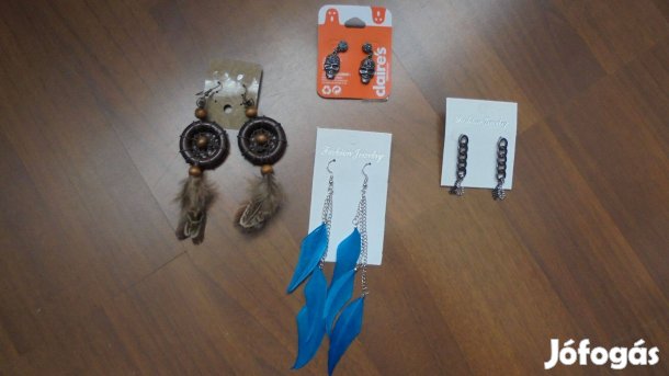 Új bizsu kék toll barna álomcsapda vagy láncos fülbevaló