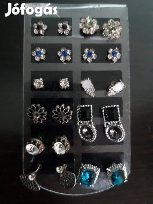 Új bizsu női fülbevaló kék fekete fehér vagy zöld köves strasszköves