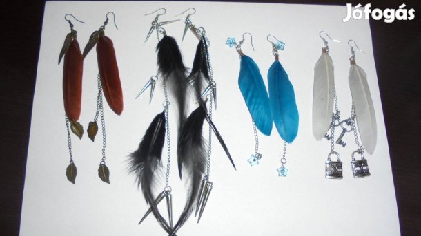 Új bizsu toll fülbevaló - kék barna szürke vagy fekete