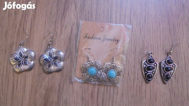 Új bizsu türkiz vagy fekete köves női fülbevaló - tibeti stílusú