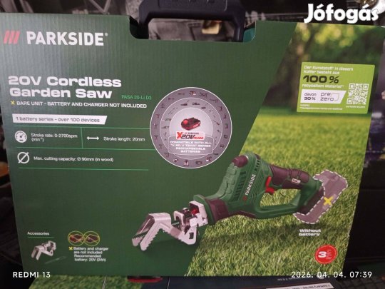 Új bontatlan Parkside akkus kerti fűrész orrfűrész, 3 év garanciával a