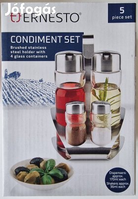 Új bontatlan csomagolt elegáns fűszer tartó készlet szett acél+üveg