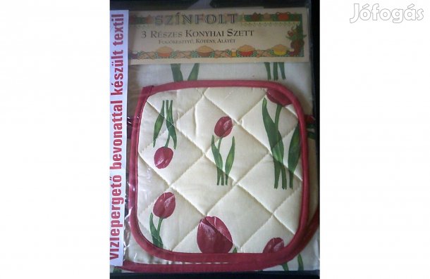Új bontatlan konyhai kötény kifogóval tulipános mintával