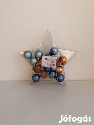 Új bronz & kék gömb karácsonyfadíszek (15 + 1 db)