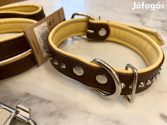 Új címkés kutya nyakörv pórázzal valódi bőr