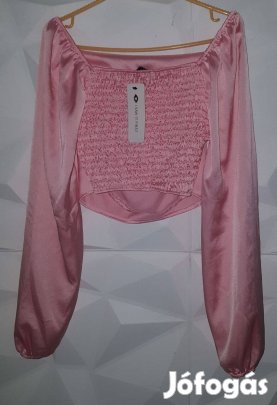 Új csodaszép crop hasvillantós rózsaszín különleges selyem szatén blúz