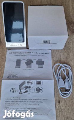 Új csomagolt svájci Okostelefon tartó + USB 4 portós hub acél