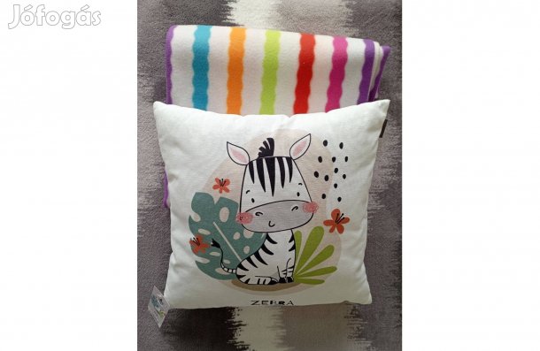 Új cuki zebrás díszpárna + színes polár takaró pléd csomag eladó