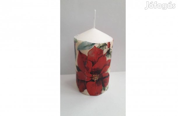 Új dekupázs decoupage virág mintás gyertya 10 cm