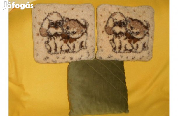 Új díszpárna, aranyos állatos, és díszes, zöld. 37 x 37 cm