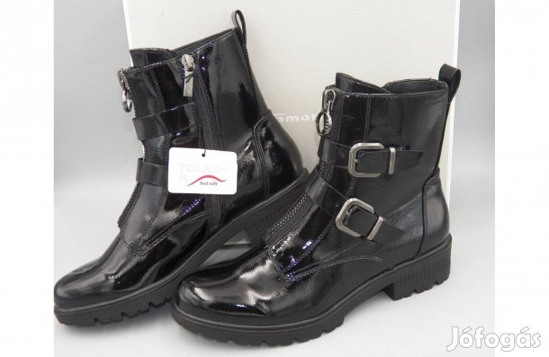 Új dobozával! Tamaris bélelt lakk bakancs, 39 -es