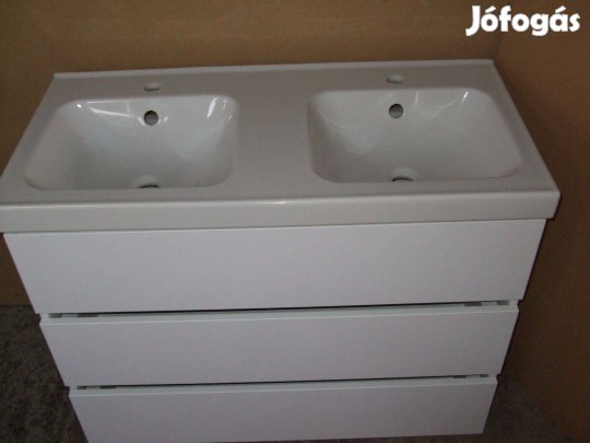 Új dupla mosdószekrény 102 cm széles magasfényű fehér fürdőszoba bútor