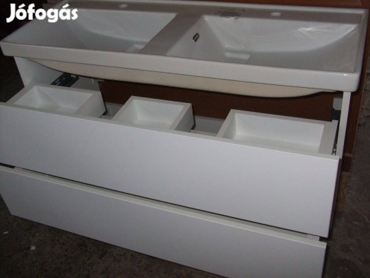 Új dupla mosdószekrény 120 cm függesztett magasfényű fehér 2F