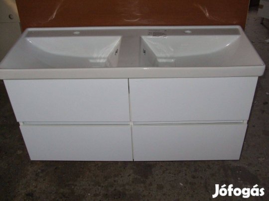 Új dupla mosdószekrény 120 cm függesztett magasfényű fehér bútor 4F