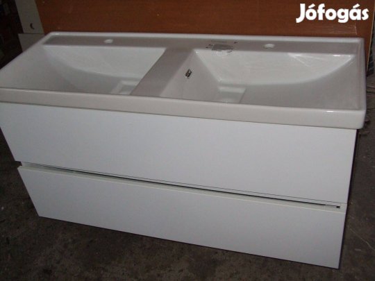 Új dupla mosdószekrény 120 cm magasfényű fehér függesztett bútor 2F