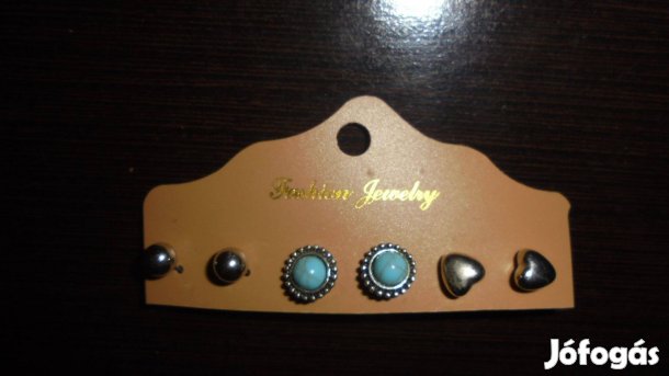 Új ezüst színű gömb / szív vagy türkiz köves bizsu fülbevaló