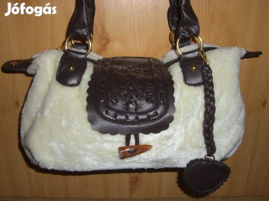 Új fehér-barna szőrös szőrme táska válltáska