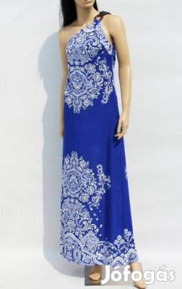 Új fehér mintás kék félvállas nyári maxiruha ruha