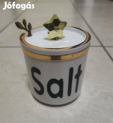 Új fehér sótartó arany díszítéssel + kanál