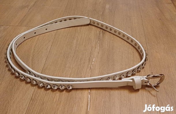 Új fehér vékony műbőr női öv csillogó kövekkel