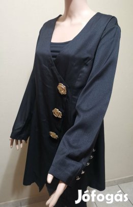 Új fekete elegáns ruha / kabátruha arany gombokkal 2XL