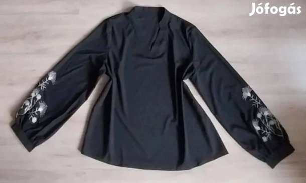 Új fekete-fehér hímzett női blúz, 44-es méret