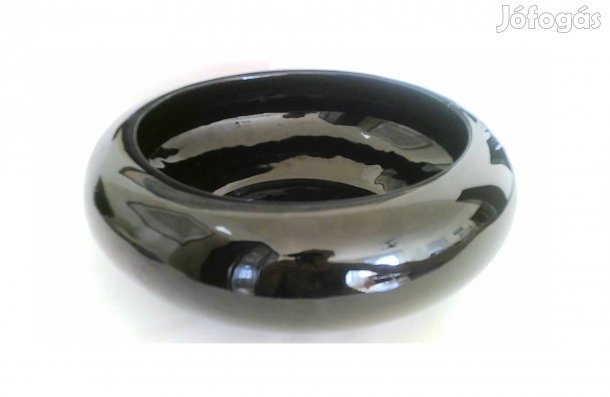 Új fekete fényes kerámia dísztál kínáló tál asztalközép 25 cm