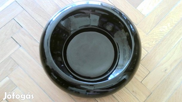 Új fekete kerámia öblös dísztál asztalközép 25 cm