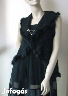 Új fekete kötött szőrmés mellény kasmírral