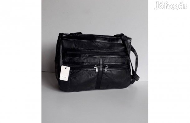 Új fekete műbőr női kétrekeszes kézitáska sok zsebbel