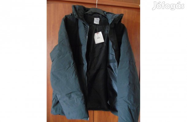 Új fekete színű bélelt téli kabát dzseki kapucnival L-es méret