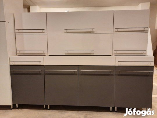 Új fényes fehér-antracit szürke konyhabútor (AN142)
