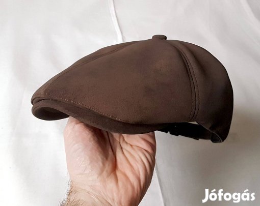 Új férfi női unisex flat cap sapka velúr hasított műbőr barna