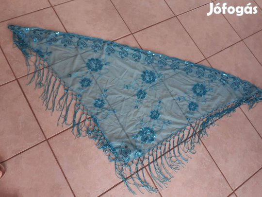 Új flitteres rojtos nagyméretű kendő alkalmi 150x90x90cm türkiz