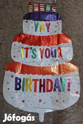 Új fólia lufi nagy szülinapi torta, újrahasználható, 102 cm