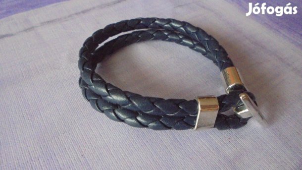 Új fonott műbőr sötétkék kétsoros női bizsu karkötő