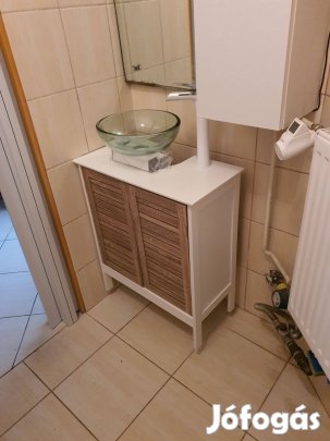 Új fürdőszoba mosdó szekrény + átlátszó kerek mosdókagyló